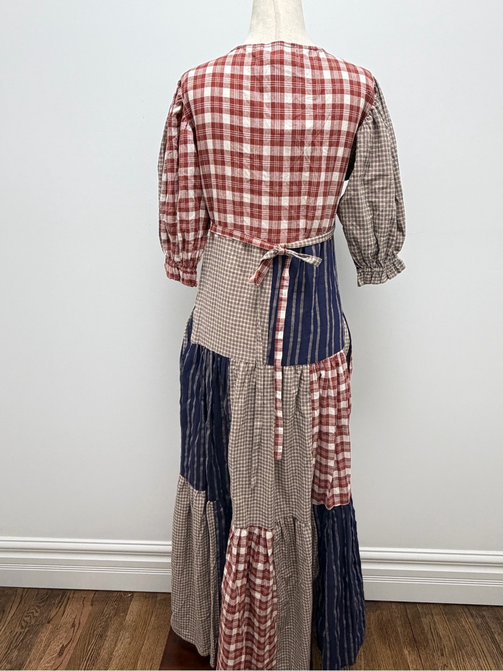 Daughters of India Poet Patchwork Wrap Blue Red Dress Size Small - Picture 7 of 14